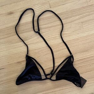 NWT Victoria Secret Black Strappy and Mesh Bikini Top Size L